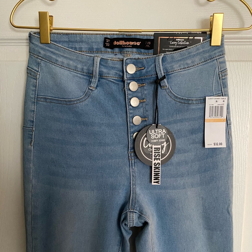 Dollhouse Light Blue Curvy Collection High-rise Button-Fly Jeans NWT - Sz 7 - Picture 2 of 6